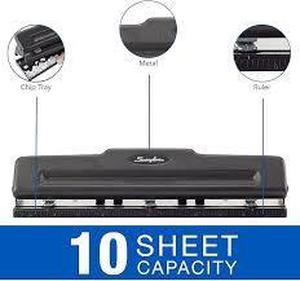 lot 100 image: ACCO Brands Swingline 74015 Black 2-to-3-Hole Adjustable Punch, 932-Inch Holes, 10-Sheet Cap.