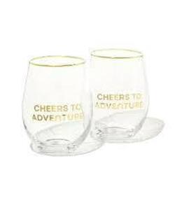 lot 101 image: Be Rooted 19 oz 2pk Glass Cheers To Adventure Wine Glasses