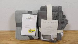 lot 122 image: Set of 2 Standard Size Gray Shams-Velvet Linen-2 Styles