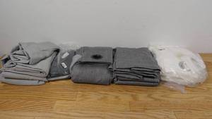 lot 125 image: Mixed Lot of 4 Black Out Curtains-Gray White Black