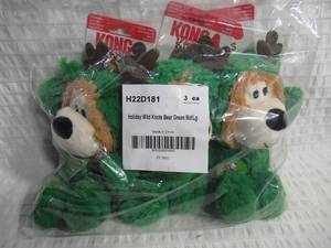 lot 54 image: Set of 3 Kongs Wild Knots Holiday Green Bear Dog Toys