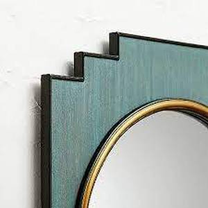 lot 69 image: 24 x 30 Wood and Brass Wall Mirror Blue - Opalhouse designed with Jungalow