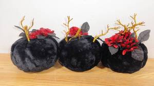 lot 148 image: Set of 3 Faux Fur-Plush Foam Black as Night Pumpkins-8 Round