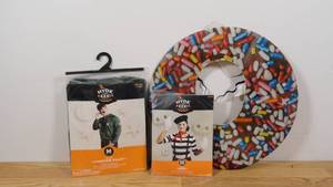 lot 170 image: Lot of 3 Adult Halloween Costumes-Fighter Pilot-Mime-Doughnut