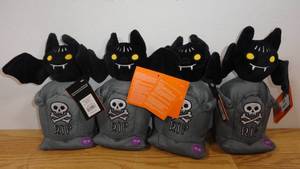 lot 152 image: Set of 4 Laughing-Giggling-Dancing Bat on a Tombstone Plushies