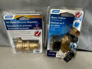 New Brass RV  Camper Water Pressure Regulator and Brass Water Y Valve