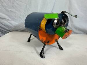 New Recycled Metal Pig with Curly Q Tail