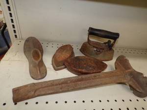 lot 120 image: Vintage Sad Irons and Shoe Repair Stand