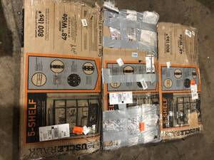 lot 7 image: Lot of Muscle Rack 5-Tier Heavy Duty Steel Garage Storage Shelving Unit in Black (48 in. W x 72 in. H x 24 in. D)  Customer Returns See Pictures