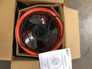 lot 27 image: Commercial Electric 16 in. 3-Speed Drum Floor Fan in Orange High Velocity Turbo     Customer Returns See Pictures