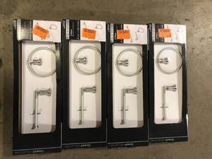 lot 28 image: Lot of Glacier Bay Oswell 3-Piece Bath Hardware Set with Toilet Paper Holder, Hand Towel Holder, 24 in. Towel Bar in Brushed Nickel     Customer Returns See Pictures