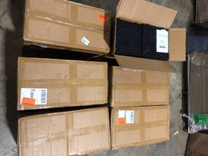lot 22 image:  Lot of VEVOR Interlocking Drainage Mat Floor Tiles Rubber Interlocking Gym Flooring Tiles 12 x 12 x 0.6 in.(55 Pcs, 55 sq. ft. Black)   Customer Returns See Pictures