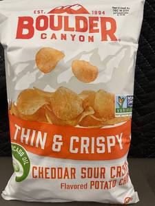 lot 3 image: Lot of 4 Boulder Canyon Thin & Crispy Cheddar Sour Cream Potato Chips