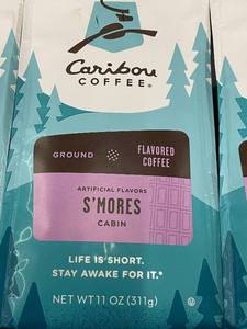 lot 386 image: LAST CHANCE Caribou Coffee SMores Cabin Flavored Ground Coffee 11 oz (Lot of 3)
