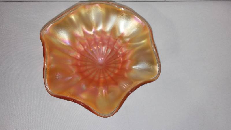 lot 857A image: Fenton Marigold Carnival RUFFLED Compote.