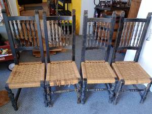 lot 701 image: Spindle Back  Woven Seat Chairs (4).