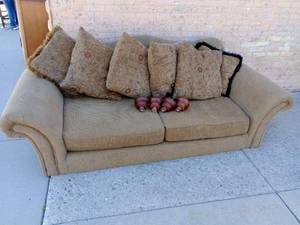lot 703 image: Rolled Arm Sofa With Pillow Back.