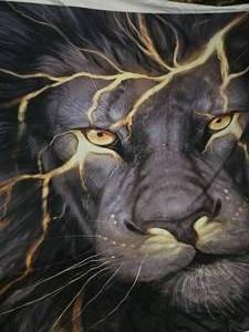 lot 407 image: Golden Cool Lion King Wall Tapestry.