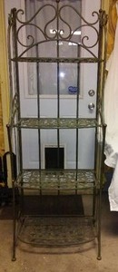 lot 671 image: 4 Tier Wrought Iron Folding Bakers Rack.
