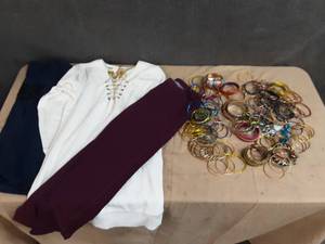lot 74 image: Womens fashion clothing and large lot of bangle bracelets