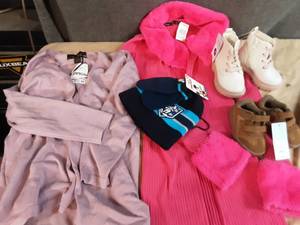 lot 84 image: New girls shoes sizes 5-6 and 2 NWT girls shirts size S