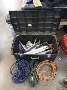 lot 100 image: Rolling storage container with misc. items