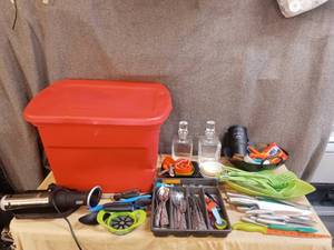 lot 137 image: Tote full of Kitchen utensils