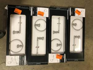 Lot of   Glacier Bay Oswell 3-Piece Bath Hardware Set with Toilet Paper Holder, Hand Towel Holder, 24 in. Towel Bar in Brushed Nickel Customer Returns See Pictures