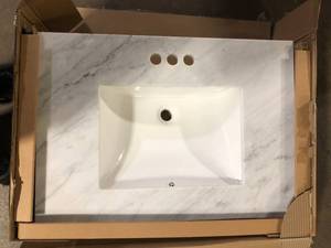 Home Decorators Collection 31 in. W x 22 in. D Marble Vanity Top in Carrara White Brouille with White Ceramic Rectangular Single Sink  Customer Returns See Pictures