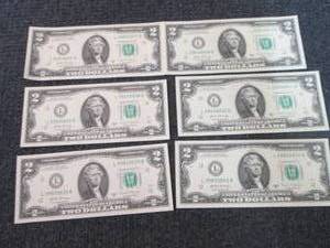 lot 314 image: 6 Sequential, Uncirculated $2 Bills...