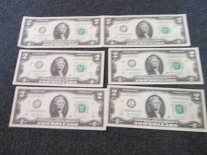 lot 319 image: 6 Sequential, Uncirculated $2 Bills...