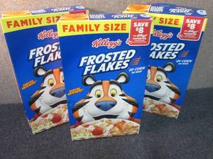 lot 459 image: 3- 24 oz Kelloggs Frosted Flakes...