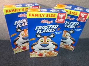 lot 462 image: 3- 24 oz Kelloggs Frosted Flakes...