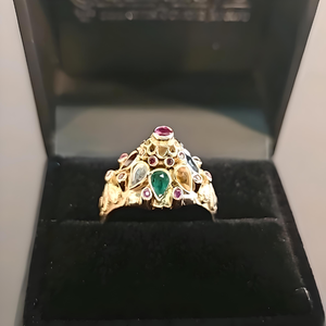 lot 1 image: Vintage 14k Yellow Gold Indian-Inspired Multi-Gemstone Ring