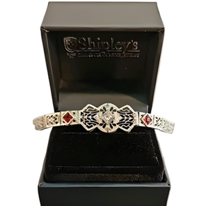 lot 5 image: Vintage 14K Gold Bracelet with Round Center Diamond and Square Synthetic Rubies