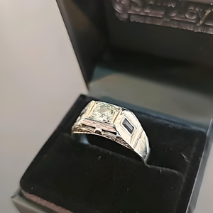 lot 9 image: 14K White Gold Ring with Diamond and Sapphire Accents
