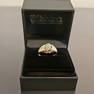 lot 15 image: Antique 14K Gold Pinky Ring with Quarter Carat Old European Cut Diamond