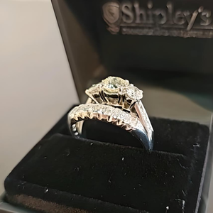 lot 2A image: Platinum and White Gold Diamond Engagement and Wedding Rings Set
