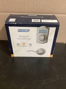 Schlage Camelot Satin Nickel Electronic Keypad Deadbolt Door Lock with Accent Door Handle    Customer Returns See Pictures
