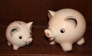 lot 7 image: (2) Rare Find... Goebel West Germany 1950-60s Pink Pig Piggy Banks Hand-Painted Locking WKey