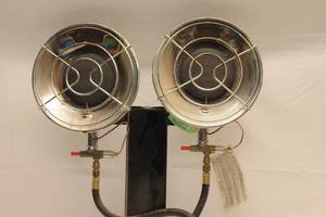 lot 9 image: Dual Burner Propane Heater with Safety Valves and Stand