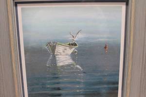 lot 79 image: Framed Artwork of a Boat on Calm Waters