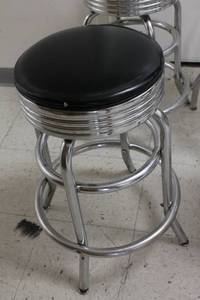 lot A-103 image: Set of 6 Chrome Frame Bar Stools with Black Cushions