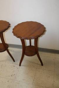 lot 112 image: Pair of Wooden Accent Tables with Scalloped Edges
