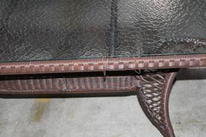 lot 160 image: Outdoor Wicker Patio Table with Glass Top