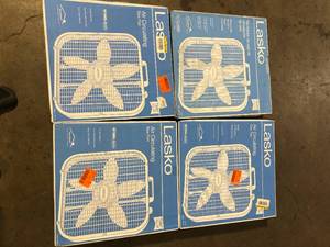 lot 3 image: Lot of Lasko 20 in. 3 Speeds Box Fan in White with Save-Smart Technology for Energy Efficiency, Carry Handle   Customer Returns See Pictures