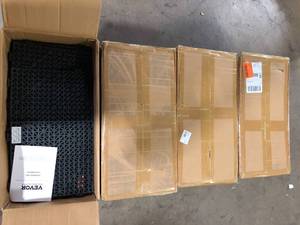 lot 7 image: Lot of VEVOR Interlocking Drainage Mat Floor Tiles Rubber Interlocking Gym Flooring Tiles 12 x 12 x 0.6 in.(55 Pcs, 55 sq. ft. Black)   Customer Returns See Pictures