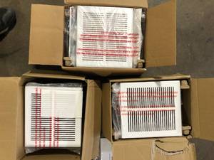 lot 10 image: Lot of Hampton Bay 80 CFM Ceiling Mount Room Side Installation Humidity Sensing Bathroom Exhaust Fan  Customer Returns See Pictures