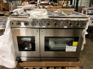 lot 39 image: Thor Kitchen Pre-Converted Propane 48 in. 6.8 cu. ft. Double Oven Gas Range in Stainless Steel with Griddle and 6-Burners Customer Returns See Pictures