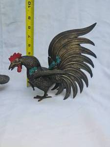 lot 17 image: Fighting Roosters Cast Bronze Figures